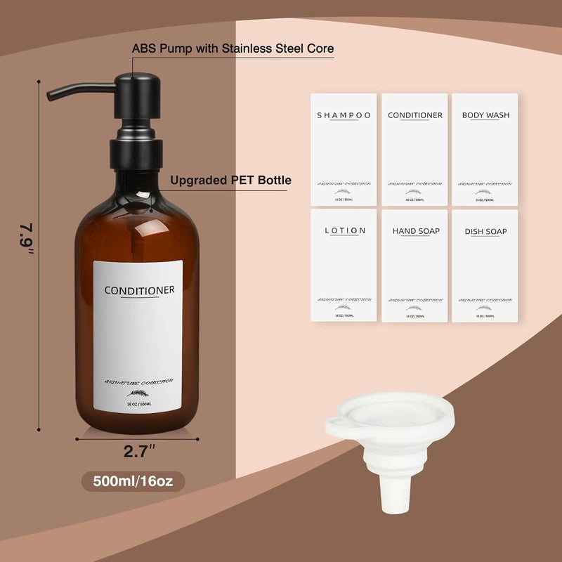 Supforce Shampoo and Conditioner Dispenser, 16.9oz Refillable Shampoo and Conditioner Bottles with Matte Pump and Funnel, Modern Shower Dispenser with Waterproof Labels for Hotel Home Bathroom - Image 5